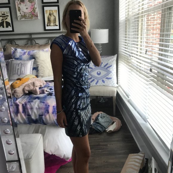 Royal Blue Sequin Cocktail Dress - Picture 3 of 3